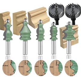 LEATBUY 1/2-Inch Shank Door&Drawer Front Edging Router Bit Set 5 PCS, Woodworking Milling Cutter Router Bits Sets Tools, Carbide CNC Cabinet Router Grooving Mill Tool(YZ04)