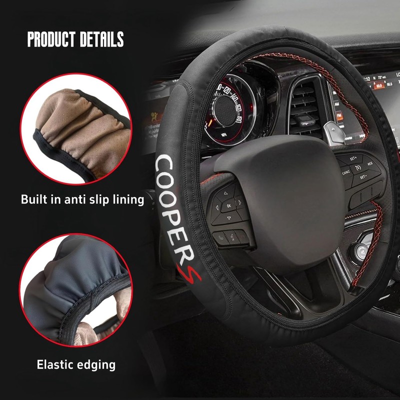 Car Leather Steering Wheel Cover Anti-Slip Steering Wheels Accessories Compatible