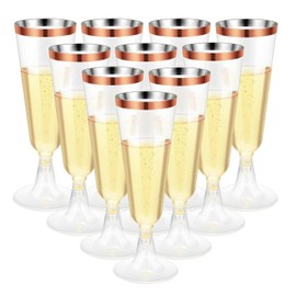 YWKJDDM Plastic Champagne Flutes, 25PCS Transparent Champagne Flutes Cups, 150ML Rose Gold Rimmed Champagne Flutes Reusable Champagne Glasses for Birthday Party Wedding Garden Barbecue
