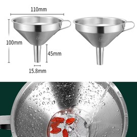 SRTSTR Set of 2 Funnels Stainless Steel Metal Funnel Stainless Steel Funnel 11 cm Funnel with Strainer Stainless Steel Funnel Filter Set Funnel Made of Stainless Steel for Transferring Liquids