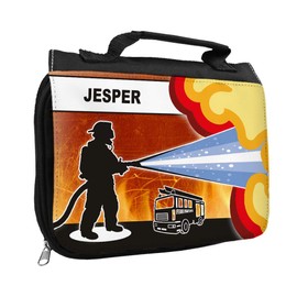 Toiletry Bag with Name Jesper and Feurwehr Motif for Boys Toilet Bag with First Name Wash Bag for Children