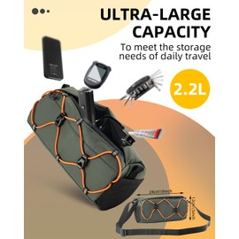 ROCKBROS Bike Handlebar Bag, 2.2L Bicycle Handle Bar Bag Portable Bike Front Bag Handlebar Storage Bag with Shoulder Strap