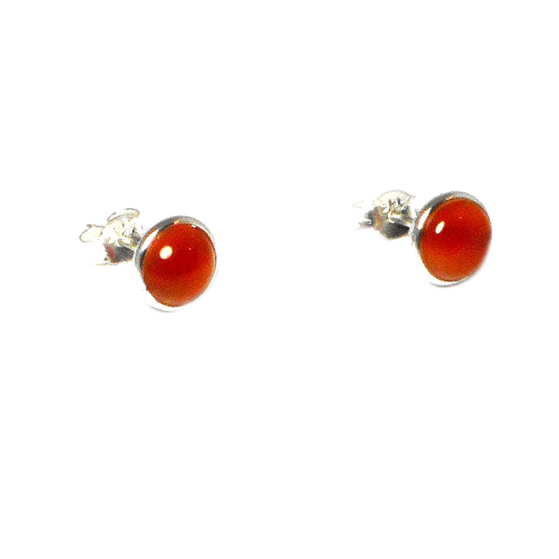 Carnelian Sterling Silver 925 Round Stud Earrings - (CST1501161), Sterling