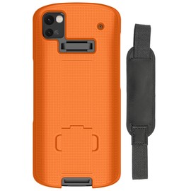 Case + Hand Strap Combo for Zebra TC53 TC58 Mobile Computer Scanner, Nakedcellphone Textured Slim Hard Shell Protector Cover with Kickstand - Bright Orange