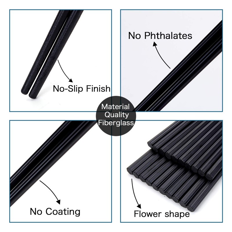 HuaLan Reusable Fiberglass Chopsticks Dishwasher-Safe Chopsticks Non-Slip Design Chop Sticks