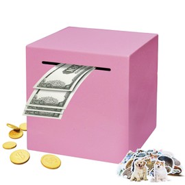 Totola Stainless Steel Piggy Bank for Adults, Indestructible Savings Box for Cash, Must-Break-to-Open Metal Secure Money Banks for Kids, Unbreakable Coin Bank for Money Saving Plan (Pink, 4.72inch)
