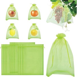 Fruit Protection Bags, RIFNY 100 Pcs 4 x 6 Inch Green Mesh Fruit Netting Bag for Fruit Trees, Fruit Cover Net Bags with Drawstring for Grape Apple Mango Peach Protect from Insect Birds Squirrels