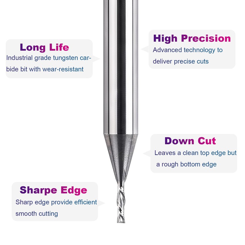 SpeTool 1/16" Cutting Diameter Downcut Spiral Router Bit with 1/4"