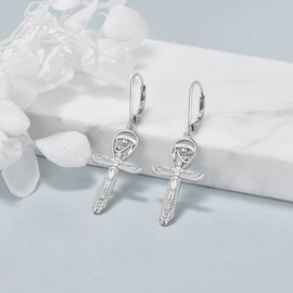 YFN Ankh Cross Earrings Sterling Silver Eye of Horus Earrings Egypt Dangle Drop Earrings Egyptian Protection Jewelry Gifts for Women Girls