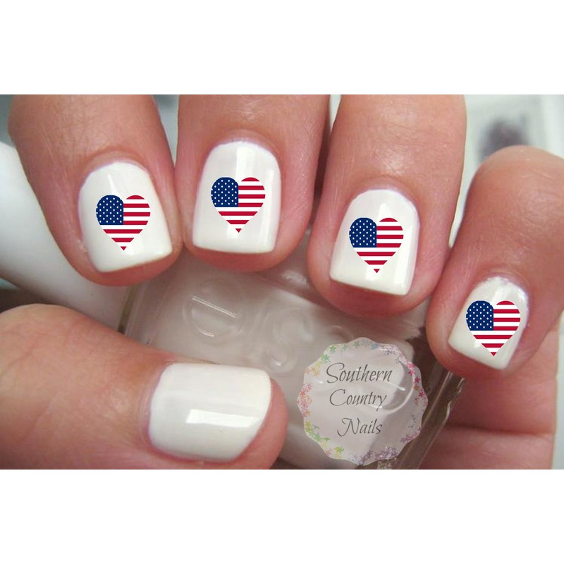 American Flag Heart Nail Art Decals United States USA