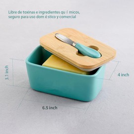 LEIDSANY Mantequera de Cerámica con Tapa Hermética de Silicona y Cuchillo Integrado - Recipiente para Mantequilla Multiusos, Mantiene Frescura y Sabor