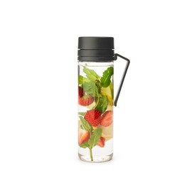 Brabantia - Make & Take Water Bottle with Strainer 0.5L - Travel Drinking Bottle with Handle & Fruit Sieve - Leakproof - Infuser - Easy Filling - Transparent - Dishwasher Safe - Dark Grey
