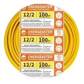 Energeaster Solid Indoor 12/2 W/G NMB Cable 100ft Coil，Electrical Wire 12 Gauge Wire 2 Conductors Non-Metallic with Ground Wire(Yellow)