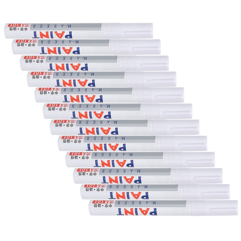 12Pcs White Paint Pen Acrylic Marker Permanent Marking Opaque Ink