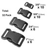 32 Pack Contoured Paracord Buckles, 3/8 Inch, 5/8 Inch, 3/4