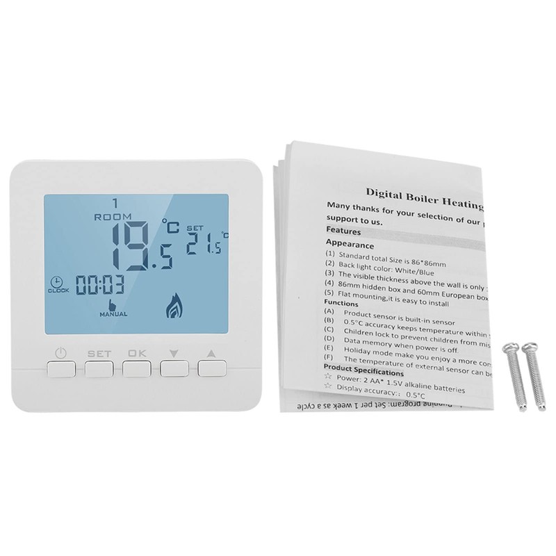 Yosoo Health Gear Programmable Thermostat, Digital LCD, Low Voltage, Gas