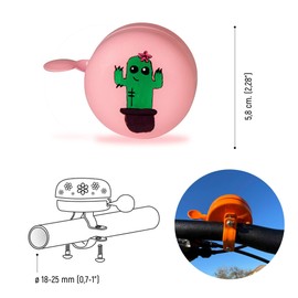 MUGI | Classic Bell for Bicycle and Scooter | Hand-Painted | Handlebars Diameter 18 to 25 mm | Design Pink Cactus | Pink Color | 5.8 cm | Loud and Clear Sound