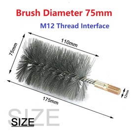MiJunHD Steel Wire Tube Cleaning Brush, 75mm Round Chimney Cleaning Brush, M12 Thread Interface for Plumbing and Mechanical (1Piece)