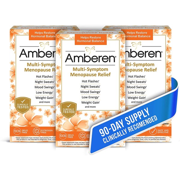 Amberen: Safe Multi-Symptom Menopause Relief. Clinically Shown to Relieve 12 Menopause Symptoms: Hot Flashes, Night Sweats, Mood Swings, Low Energy and More. 3 Month Supply