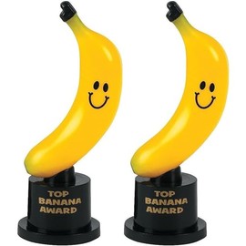 GTR SOURCE Cute Fun Top Banana Award Trophy - Smiling Yellow Banana – Recognize Efforts or Thank Someone Gag Gift - Size: 5 3/4" - 5.75 inches - (Pack of 2).
