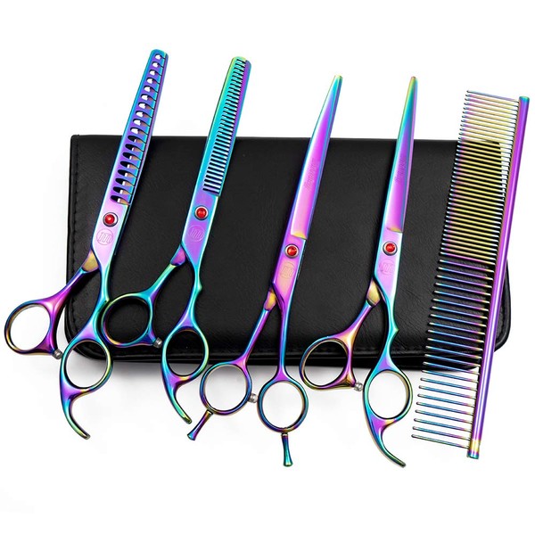 Professional Dog Grooming Scissors Set, 7 Inch/8 Inch Pet Grooming Scissors Chunkers Shears for Dog, Curved Dog Grooming Scissors, Thinning Shears for Dog with Grooming Comb