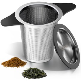 Yoassi Upgraded Tea Infusers for Loose Tea, Silicone Covered Extra Fine Mesh 18/8 Stainless Steel Tea Strainer with Large Capacity & Double Handles to Steep Loose Leaf Tea and Coffee 1 Pack