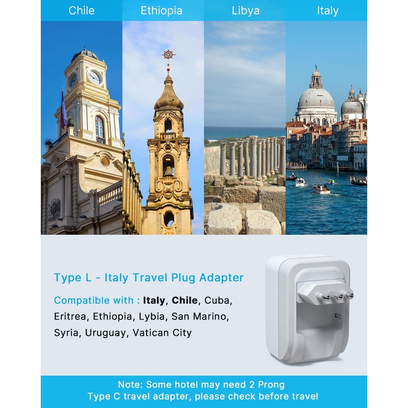 2 Pack Italy Travel Plug Adapter, VINTAR Foldable Italy Power