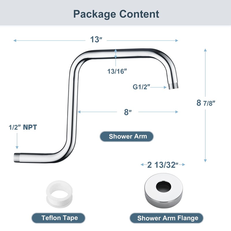 BRIGHT SHOWERS 13 Inch Shower Head Extension Arm with Flange