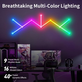 TOHETO Smart WiFi RGB LED Wall Light Lines, Music Sync DIY Geometry Splicing Gaming Lights, 16M+ Color Changing Home Decor Lights Work with Alexa and Google Assistant for Game Room, Bedroom - 9 Bars