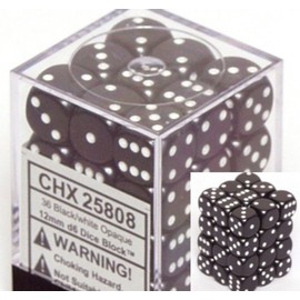 Chessex Black Opaque Dice 12mm D6 Set of 36 CHX25808