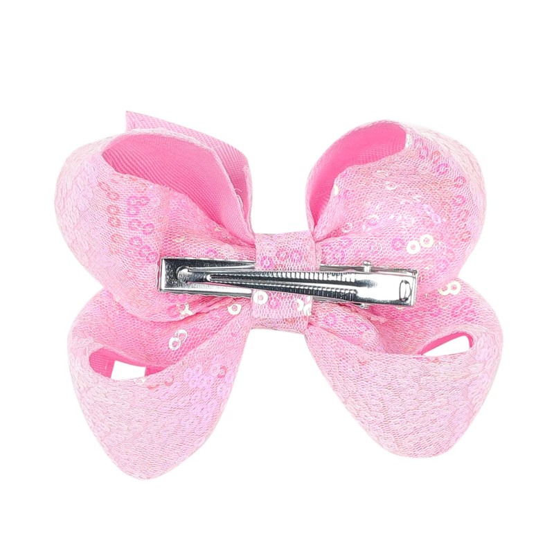 Cute 3.8" Pink Sparkly Glitter Sequin Hair Bows - Pack