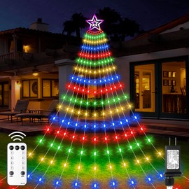 Christmas Decorations Star Lights Outdoor, 23ft 11 Strand 818 LED Waterfall Tree Lights with 8 Modes Timer Remote Plug in Christmas Lights for Indoor Yard Patio Home Holiday Party Decor, Multicolor