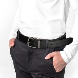 Kajeer Reversible Kids Belt for Boys and Girls - Durable PU Leather Belts for School Uniform Jeans for (Gunmetal, Fit Waist: 22"-28" (Rec 8-10yrs))