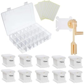 Naturezhen Embroidery Floss Organizer Box Set, 100 Pcs White Plastic Flossand Floss Winder 1 Removable 24 Plastic Storage Box and 256 Pcs Dots Blank Stickers for Cross Stitch Craft DIY Sewing Storage