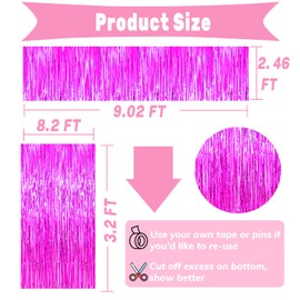 4P Metallic Foil Fringe Tinsel Table Skirts for Rectangle Tables Backdrop Banner Tinsel Streamer Garland Curtains for Parade Floats Wedding Graduation Anniversary Birthday Parties Decoration (Fuchsia)