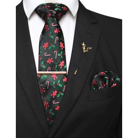 Jemygins Men's Christmas Tie Pattern Woven Party Tie & Hanky Set - m