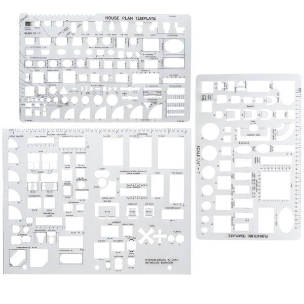 Funstreet Architectural Drafting Tools, 3 PCS Templates，Reusable Stencils for Drawing