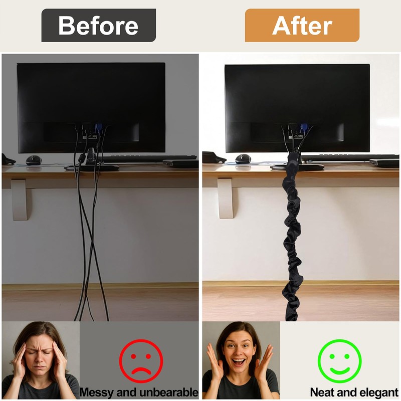 Chandelier Black Cord Cover 2 Pack Touch Fasteners 70.8inches,Brushed Polyester