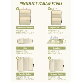 Bagail Ultralight Packing Cubes 7 Set, 3 Compression Packing Cubes 3 Packing Organizers With 1 Shoe Bag-Flower Mesh