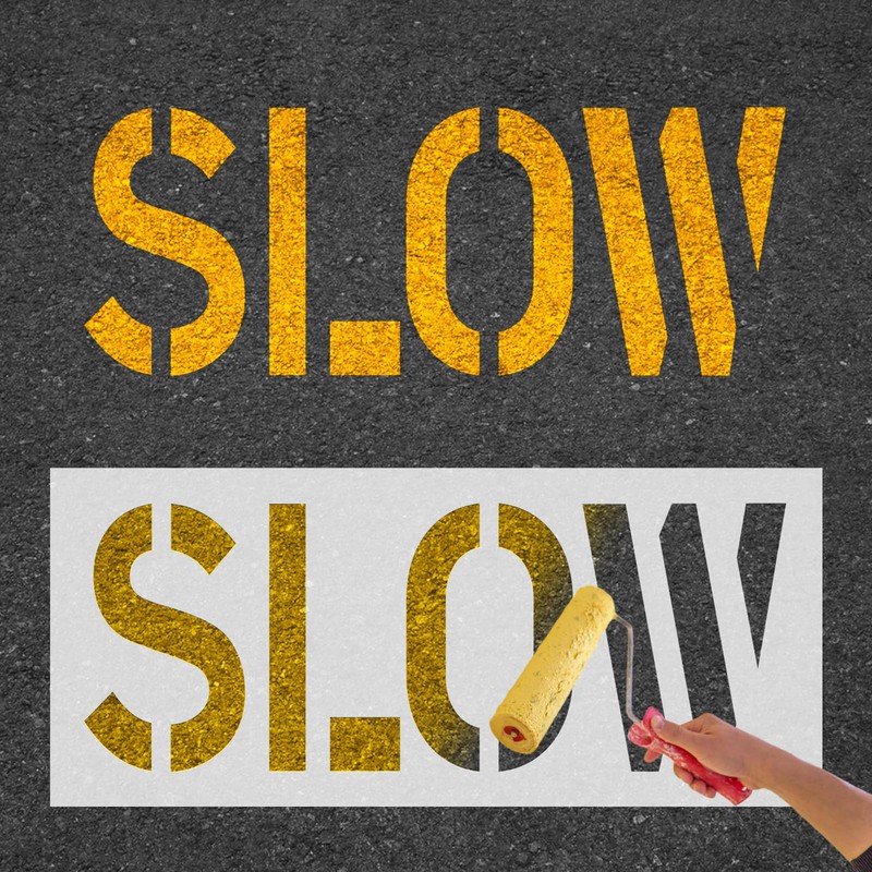 Slow Stencil, 36" Letter Height, Reusable Foldable Silicone Slow Pavement