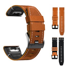 Leather Strap for Garmin Fenix 7, 22 mm Genuine Leather Replacement Strap Quick-Fit Watch Strap for Fenix 6, Fenix 6 Pro, Fenix 5, Fenix 5 Plus, Forerunner 935 945, Instinct 2, Approach S60 S62,