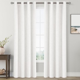 2 Panels Set 100% Blackout White Curtains Linen Textured 95 Inch Length Grommet Complete Blackout Drapes Darkening Thermal Insulated Curtains with White Liner for Living Room/Villa/Bedroom