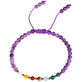Jewboo 7 Chakra Bracelets for Women Real Stone Lucky Rope Crystal Bead Bracelet Crystals and Healing Stones Jewelry Birthday Gifts (Amethyst)