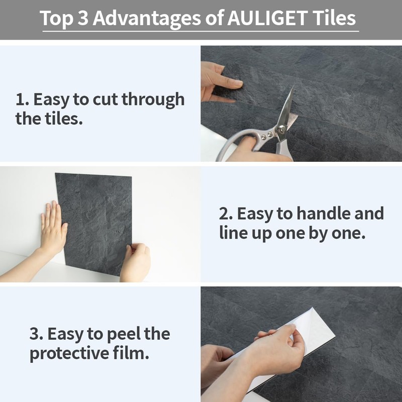 AULIGET 40-Piece Black Slate Peel and Stick Backsplash Wall Tiles,