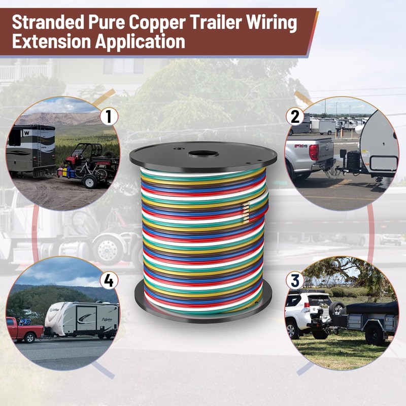 LIMICAR 100-Foot 6-Way Trailer Wiring Harness, 14 Gauge CCA Light