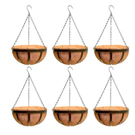 LaLaGreen Outdoor Hanging Baskets for Plants (6 Pack, 14 Inch) Large Black Hanging Planters with Coco Liner, Flat Iron Round Plant Metal Flower Pots for Deck Patio Porch Garden Balcony Outside Decor