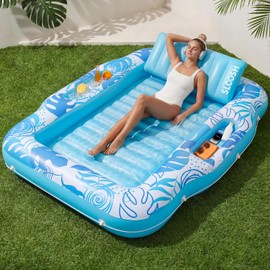 SLOOSH Inflatable Tanning Pool Lounger Float, 70" x 53" Pool Floats Adult with Cooler, 6 in 1 Suntan Tub Raft Floatie,Sunbathing Bed Lounge for Water Blow Up Ball Pit Party Gifts