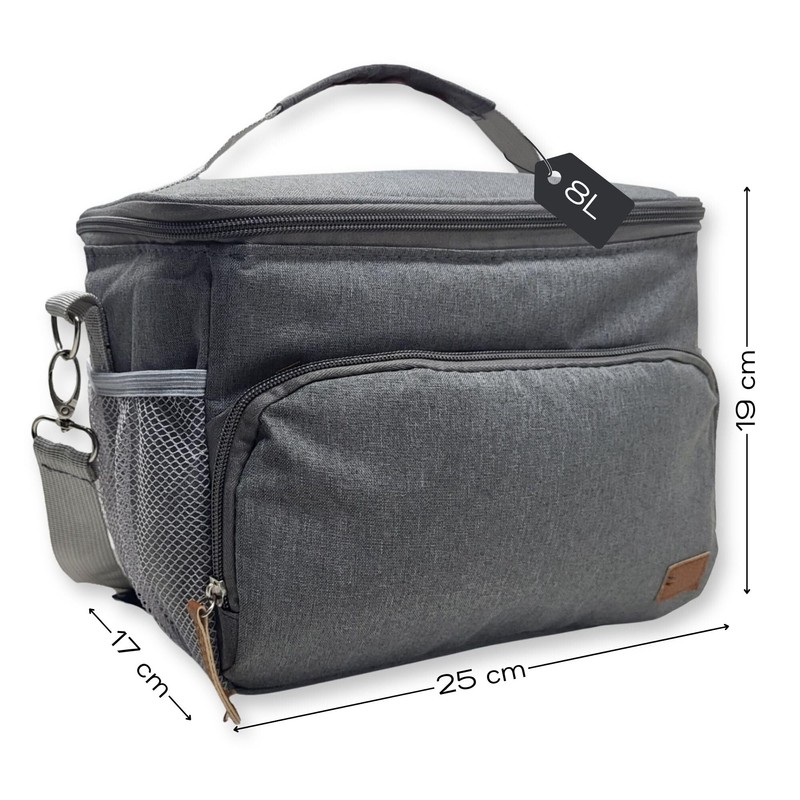 Insulated 8L Cool Bag Small with Carry Strap, Grey, 2