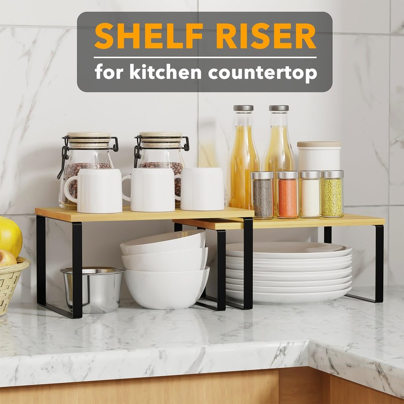 SpaceAid Cabinet Shelf Organizers 2 Pack, Kitchen Counter Rack Shelves