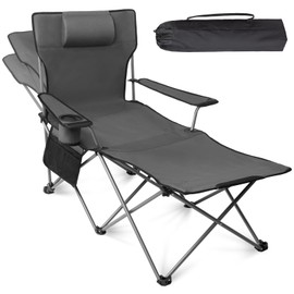 apollo walker Reclining Beach Chair, Adjustable 90-135° Backrest Camping Lounge Chairs for Adults, Folding Chair with Foot Rest & Detachable Pillow - Standard 6-Leg, Grey